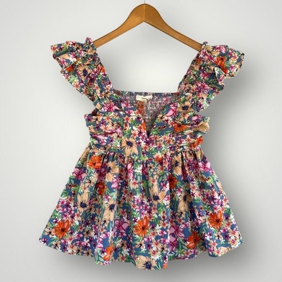 entro Tops - Entro Floral Ruffle Blouse - Multicolor